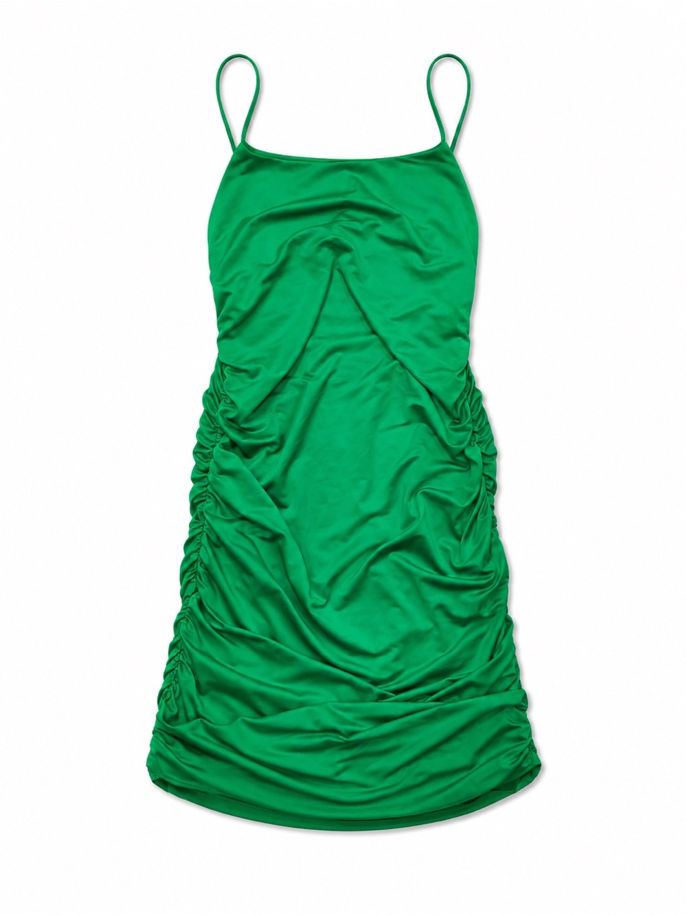 Green Ruched Spaghetti Strap Dress